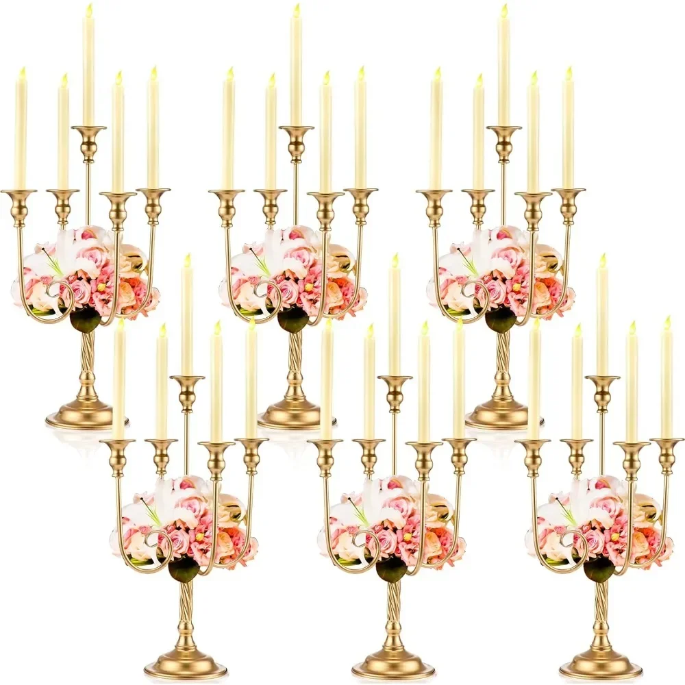 

6Pcs Candelabra Candlestick Holder Metal Candle Stand Candelabra for Table Centerpieces Wedding Christmas Holiday Party,Gold
