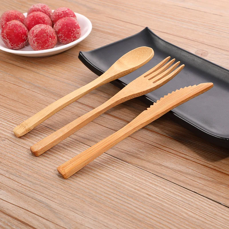 Bamboo Cutlery Set 3pcs/set with Cutlery Bag Reusable Wooden Fork Spoon Knife Set Tableware Nature bamboo Travel