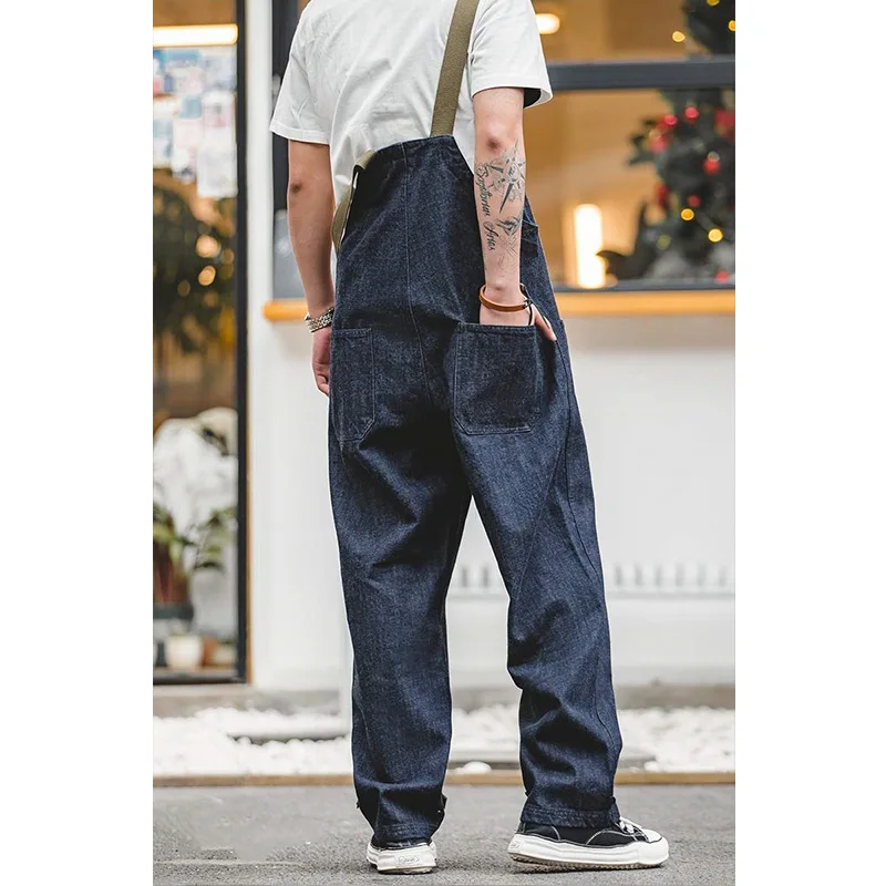 Cargo Jeans Jumpsuit Retro Navy Strap Pants Spring Autumn Washed Straight Jeans Mens Fashion Pantalones Vaqueros Hombre Size 5XL