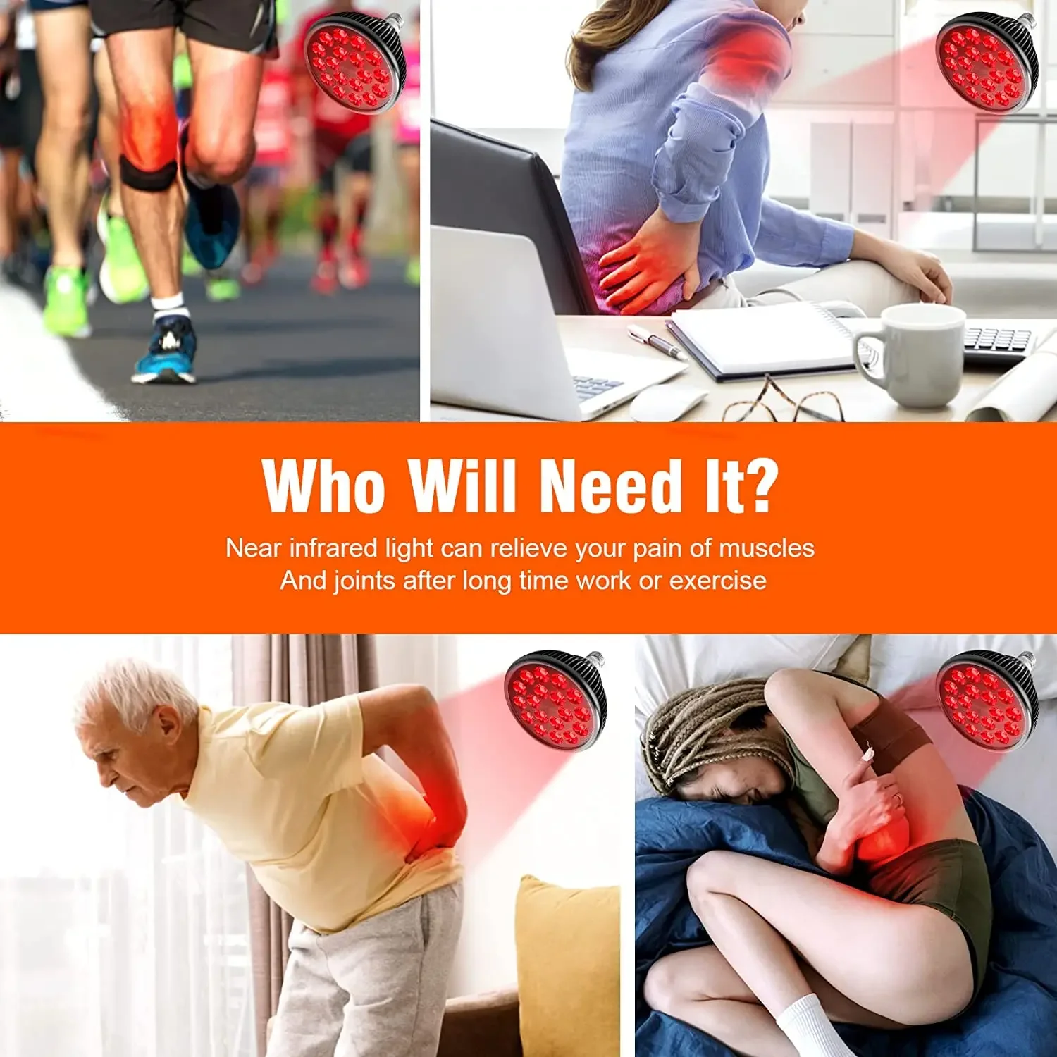 Red Light Therapy Light with Socket, 18 LED, NIR Phototherapy Devices, 660nm and 850nm, for Skin and Pain Relief