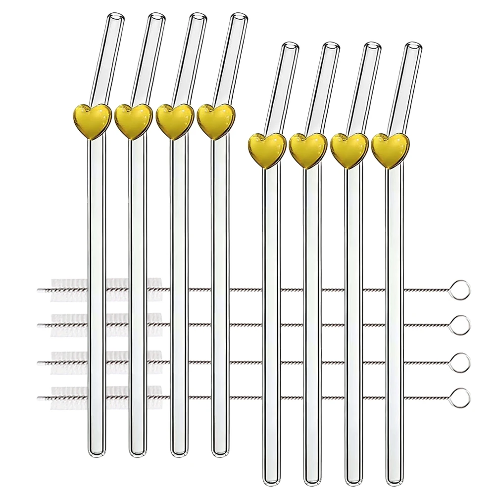 Eco-Friendly Reusable Glass Straw Set - 12-Piece High Borosilicate Drinkware Accessories for Smoothies, Tea, and Juice