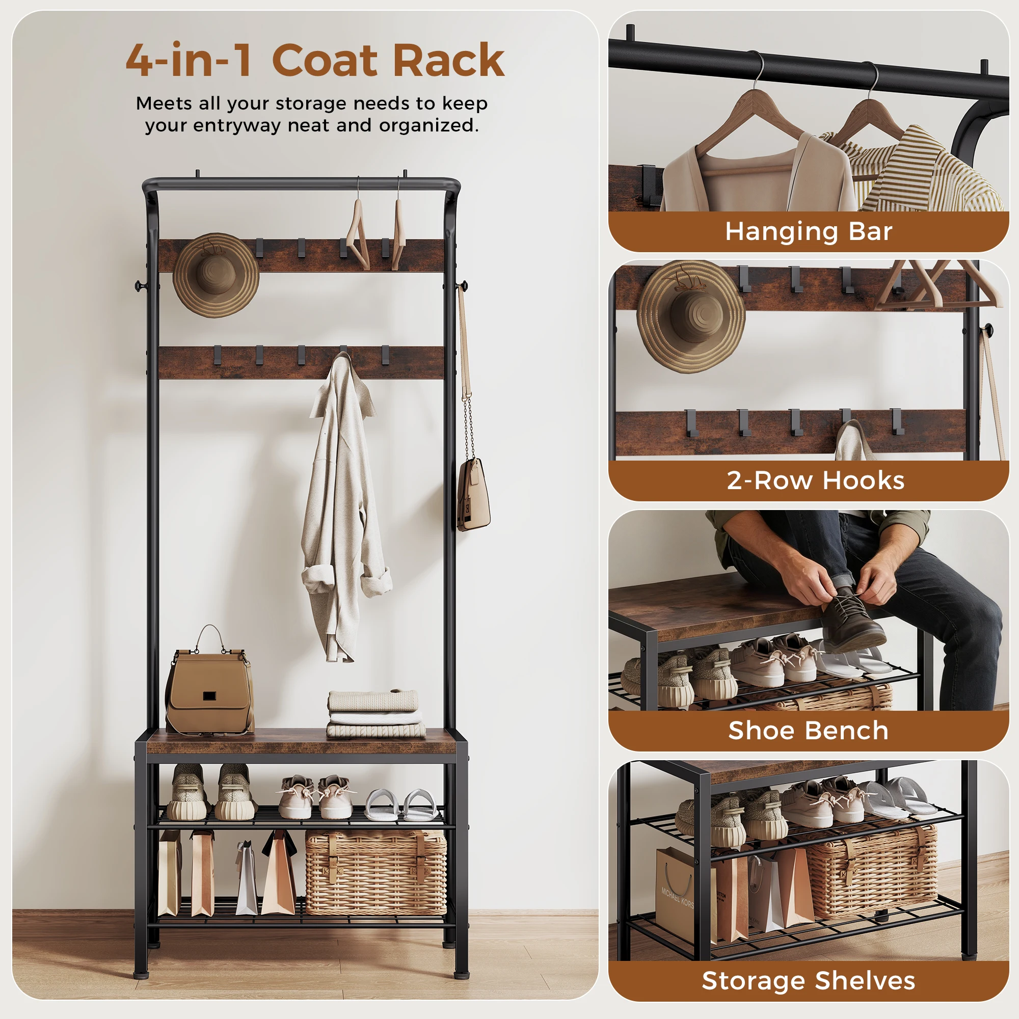 shoe bench with storage shelves