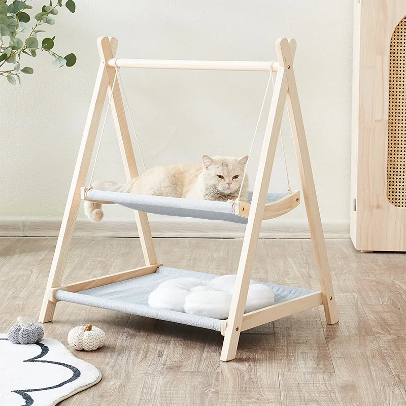 

Bunk Cat Bed Pet Bed Wooden Cradle Bed Does Not Occupy The Cat Nest Off The Ground Moisture-proof Removable Washable Hammock