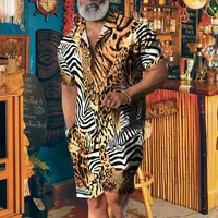 Animal Leopard 3D Print Men Shirt Sets Fashion Short Sleeve Shirt Oversized Beach Shorts Streetwear Hawaiian Suits Clothes 1