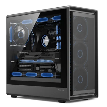 PowerTrain Zhenjie G2 Computer Case for 360 Water Cooling Gaming PC, ATX Desktop Computer with Glass Side Glazing
