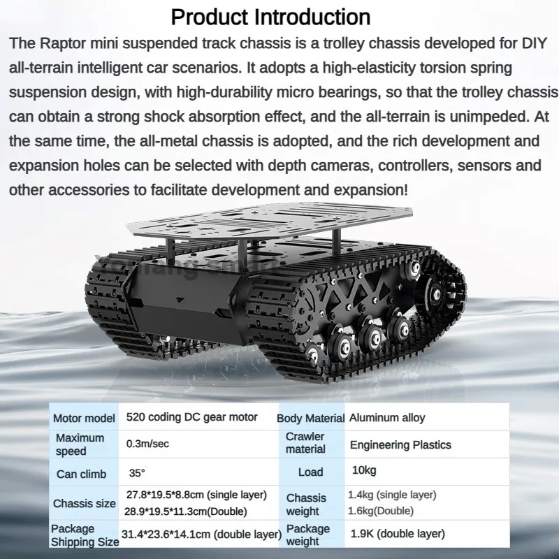 10KG Load Strong Shock Absorption RC Tank Chassis Suspension All Metal Tank Robot 12V Encoded motors Programmable Robot Car