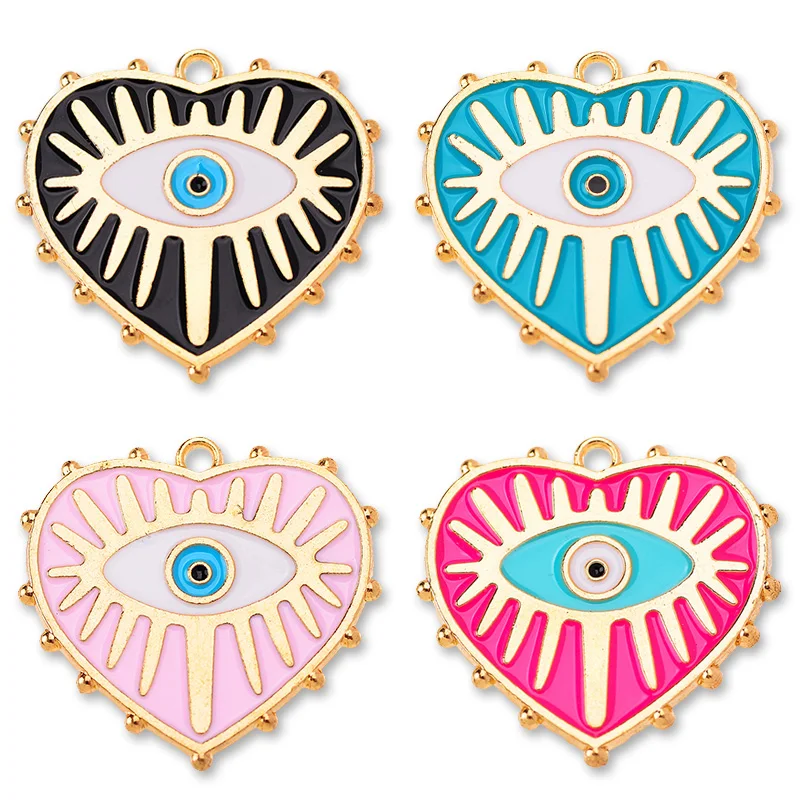 Peixin 4 teile/los 30*30mm türkische böse Augen Herz Charms Anhänger für Halskette Schmuck Herstellung liefert DIY Ergebnisse handgemachtes Amulett – Detail 3