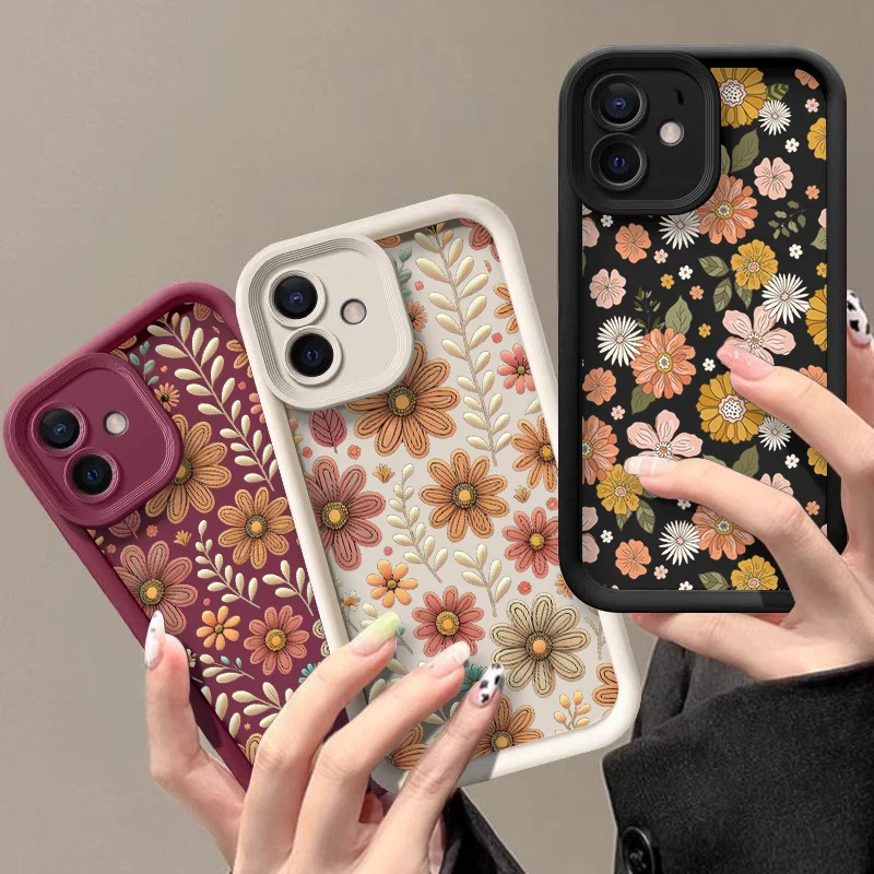 Floral Pattern Shockproof Silicone Camera Lens Phone Case