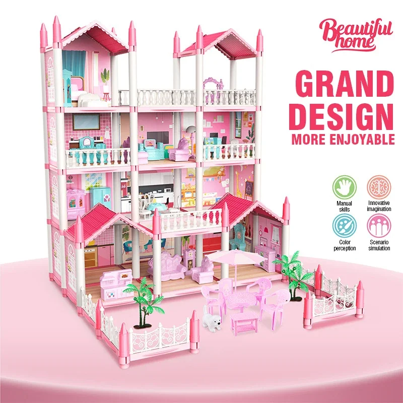 3D fai da te sogno principessa castello villa assemblaggio casa delle bambole set giocattolo ragazza famiglia giocattolo musica per bambini casa delle bambole assemblaggio villa casa - immagine 6