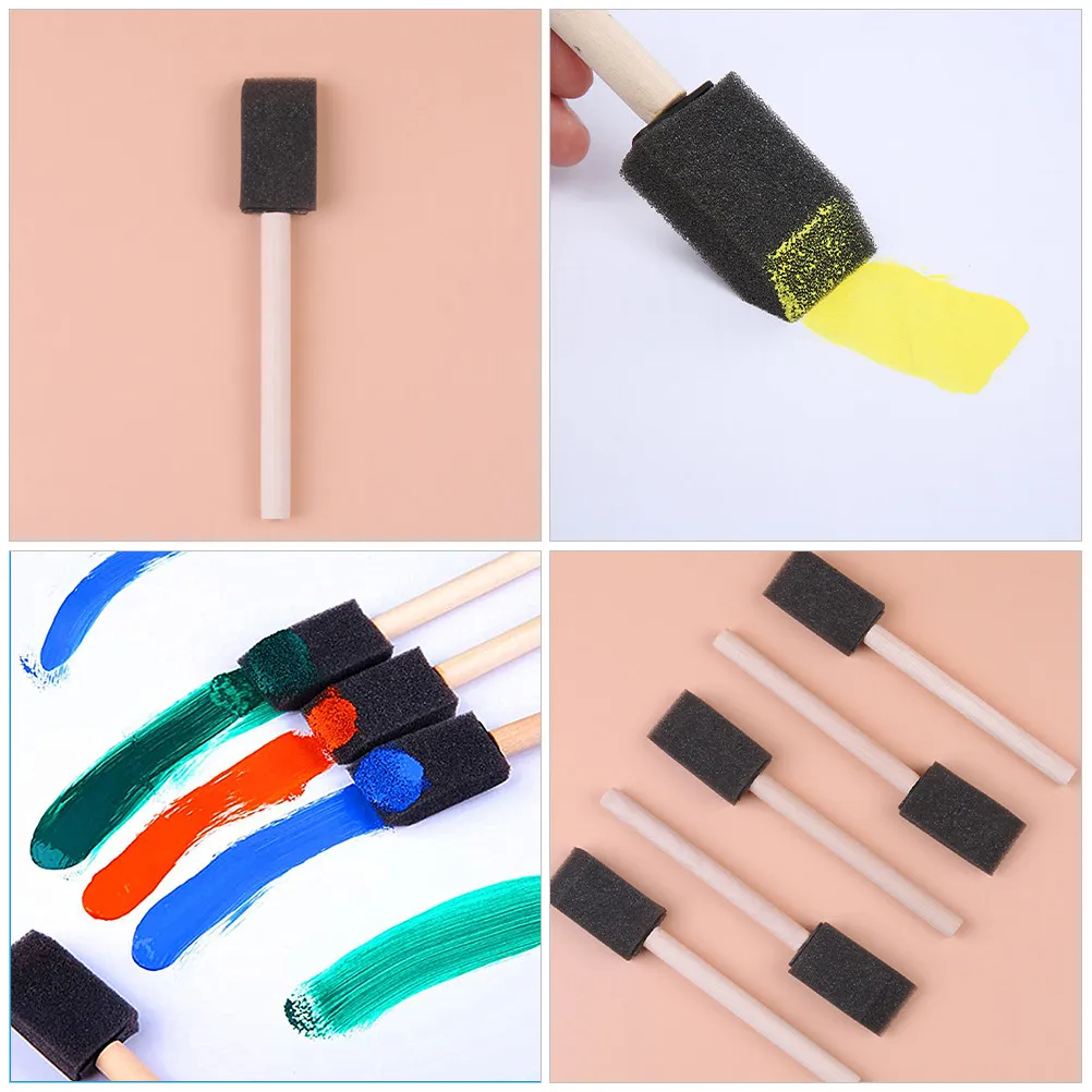 40Pcs 폼 페인트 브러시 나무 손잡이 편안한 스폰지 브러쉬 그림 그리기 DIY 용품 폼 페인트 그림 도구