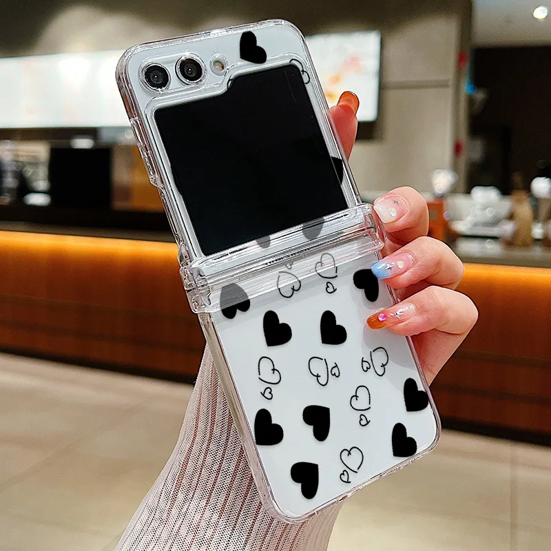 Love Heart Print Transparent Folding Phone Case - Hard PC Cover