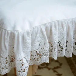 Europe Style White Lace Embroidery Seat Cushion with Ruffles Cotton Fabric Breathable Chair Cushion Seat Cover