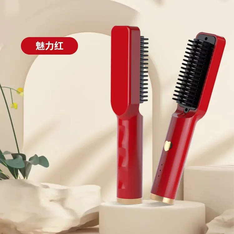 The portable straightening comb is wireless with negative ion technology and is used for straightening and styling