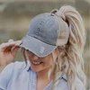 Vintage Ponytail Baseball Cap Women Adjustable Snapback Hat Mesh Distressed Summer Cap Woman Sunhat 3