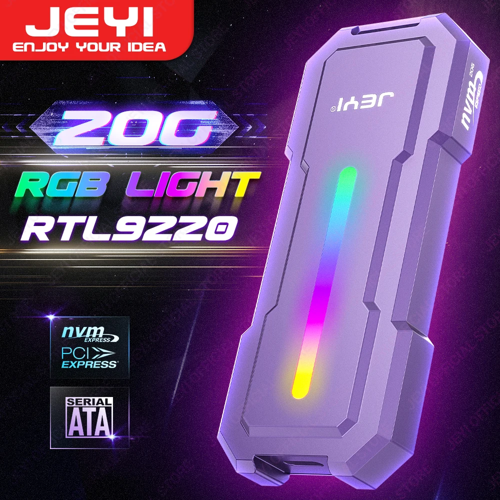 Корпус для SSD JEYI 20 Гбит/с RGB M.2 NVMe, USB 3,2 GEN2x2, поддержка UASP Trim, емкость 4 ТБ, фонарь из алюминиевого сплава, чип 9220 PCIe NVMe