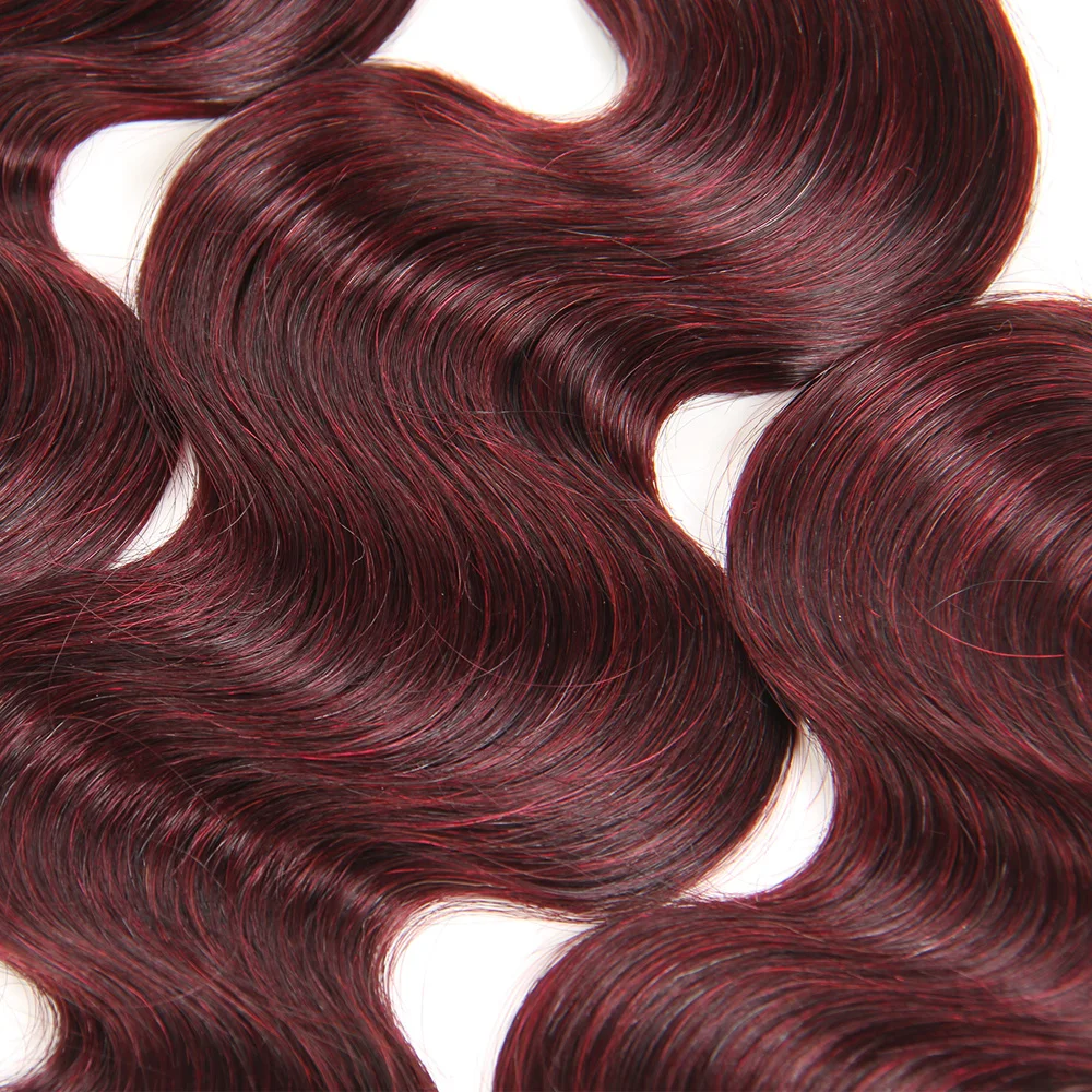 Slanke 99j Rode Human Hair Bundels Voor Vrouwen Body Wave Remy Brazilian Hair Extensions Single Bundels 99j Gekleurde Hair Extensions