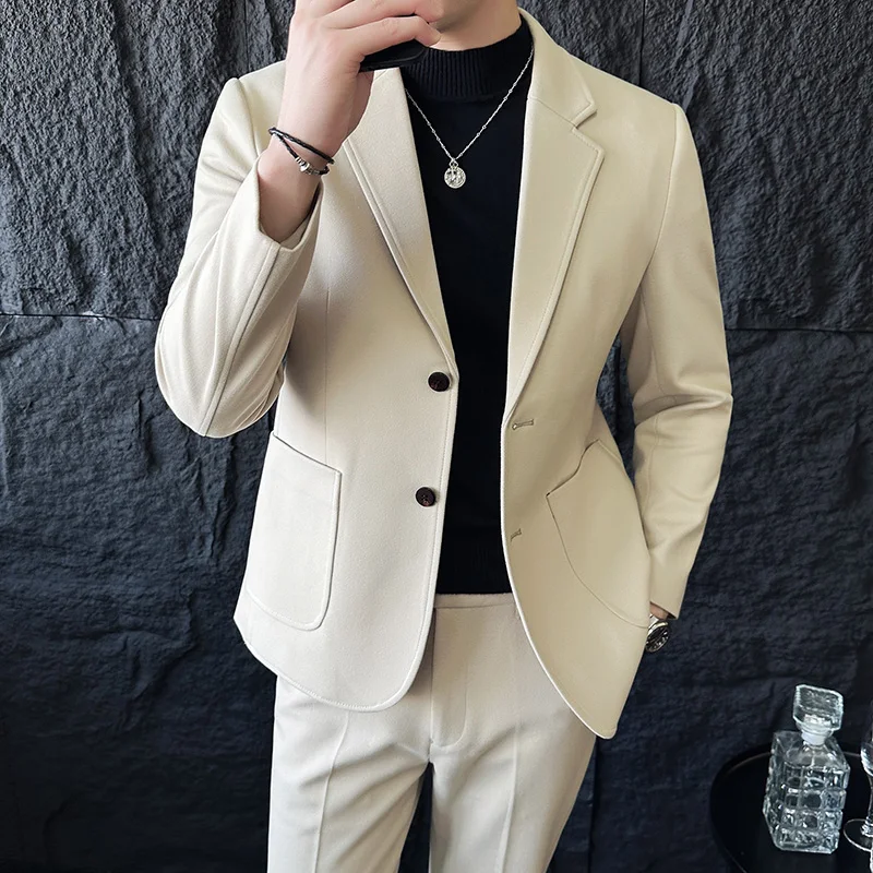

2023High-end Two-button Suit Set M-5XL (suit + Trousers) Men's Fashion Casual Banquet Korean Slim Solid Color Suit Two-piece Set