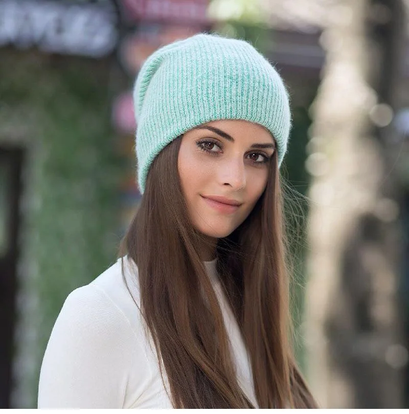Winter Hüte Für Frauen Beanie Hut Kaninchen Fell Frau Kappe Winter Mützen Für Damen Gestrickte Hut Kaschmir Herbst Solide Motorhaube – Detail 7