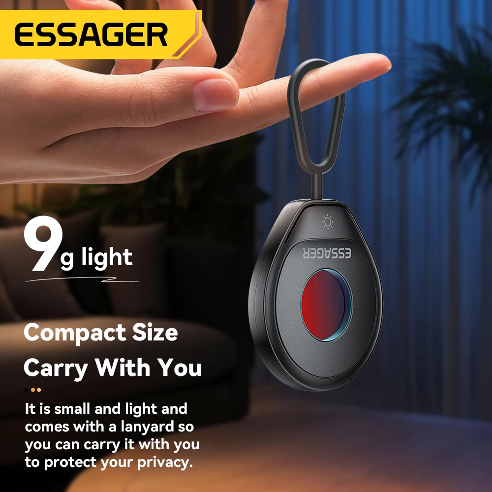 Essager Mini Hidden Camera Detector Portable Anti-Spy Infrared Lens Finder Anti-Peeping Gadget ForTravel Hotel Bathroom Security