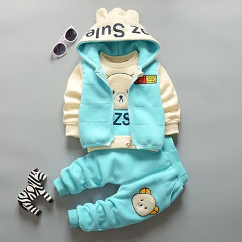 Boy Girl Winter Cartoon Set Baby Autumn Thick Warm Suit Infant Hooded Jackets+Pullovers+Pants 3Pcs Outfits Kids Fleece Clothes 1