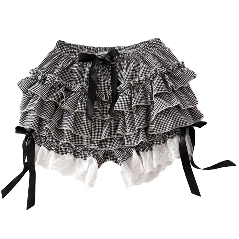 Mulheres meninas vintage bloomers solto calças abóbora sólida babados renda bainha doce laço gótico cintura elástica