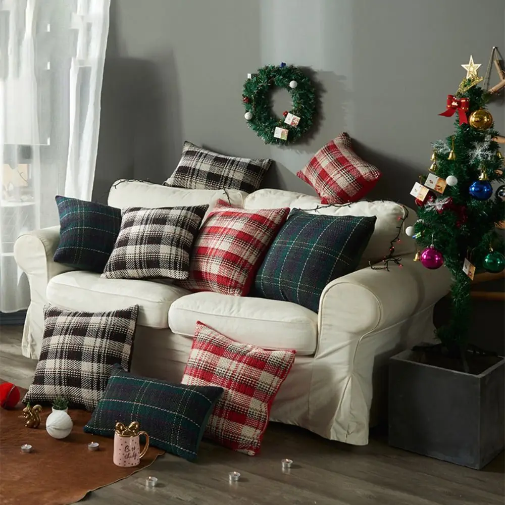 Soft Knitted Christmas Plaid Pillowcase Classic Multiple Sizes Throw Pillowcover 45CM Square Cushion Cover Sofa/Bed