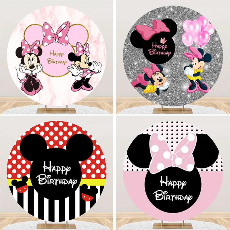 

Disney Round Shape Backdrop Minnie Mickey Mouse Theme Party Background Baby Shower Decoration Birthday Party Wall Decors