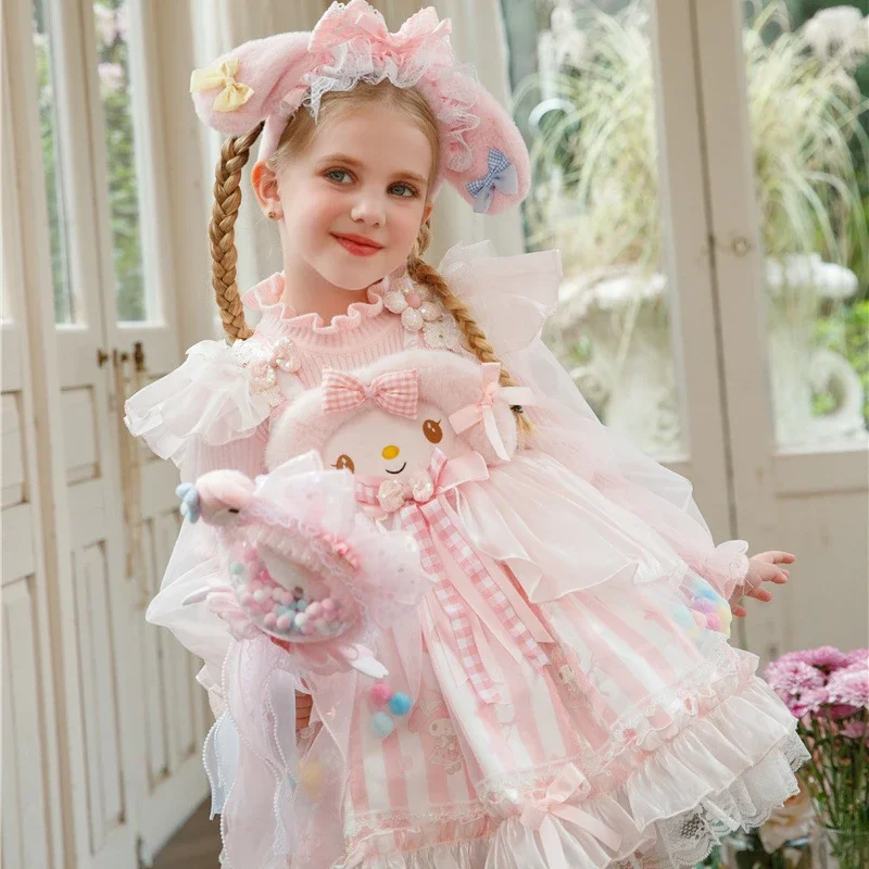 Anime Sanrio My Melody Children's Dress CosPlay Academy Style Pleated Skirt Girl Halloween Princess Clothes Girl Birthday Gift