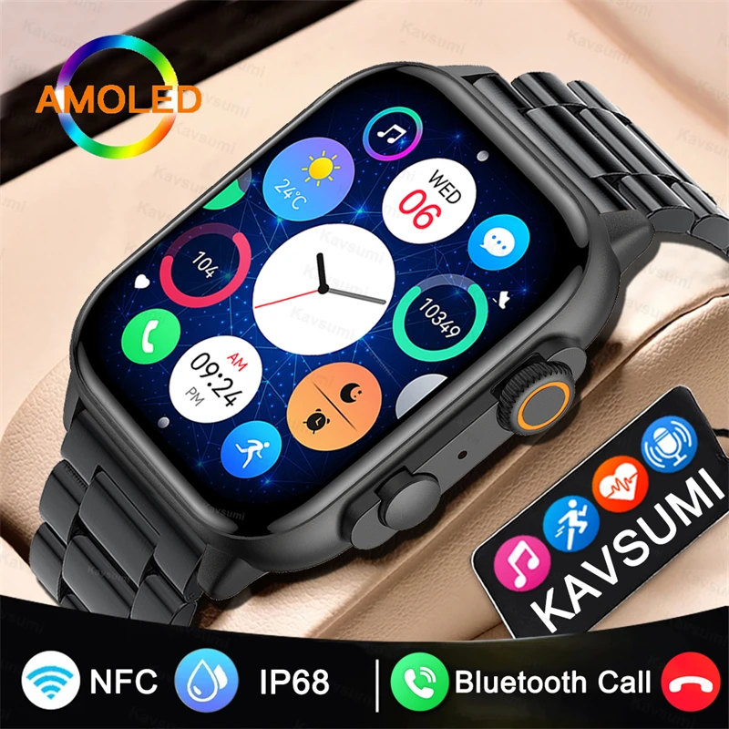 New NFC Smartwatch Men AMOLED HD Screen Always Display The Time Bluetooth  Call IP68 Waterproof Smart Watch Women Sports Fitness