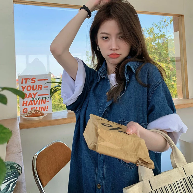 

Retro Denim Lapel Shirt Dress Women's Spring And Summer 2022 New Loose And Thin Salt Series Mid-Length Skirt