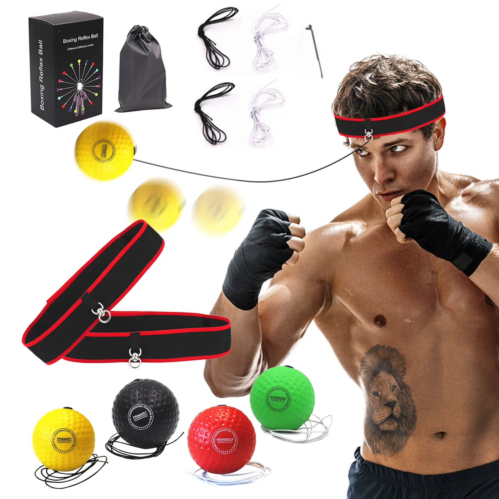 Boxing Punching Balls With Headband Speed Training Boxing Ball Raising Reaction Adjustable For Hand-Eye Coordination Training