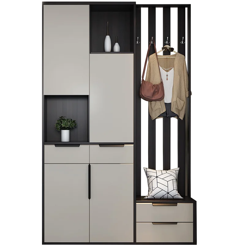 

custom，Entrance cabinet shoe cabinet integrated home door modern minimalist living room partition Nordic entry door screen cabin