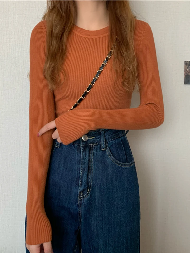 Women Long Sleeve Basic Knitted Pullover Jumper