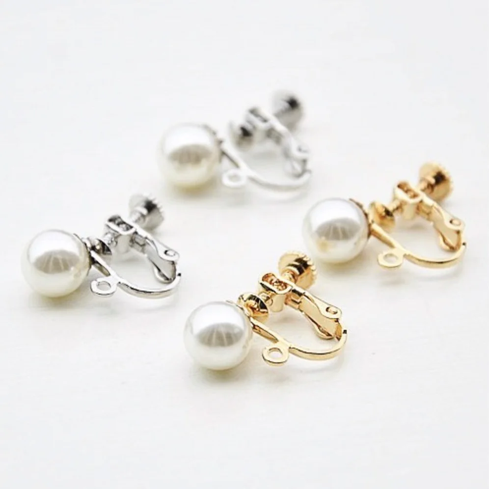 5pair/lot Ear Clip Earrings Stainless Steel U Shape Screw 8mm bead Base for DIY Ear Jewelry Making