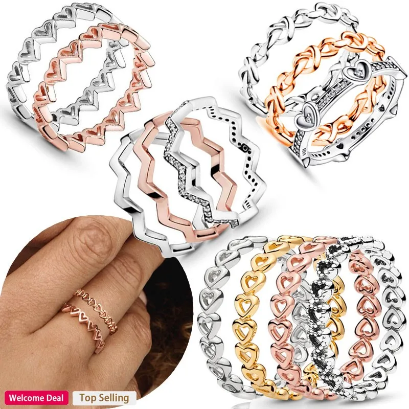 

Women's Original 925 Silver Popular Sparkling Heart shaped Logo Heart Heart to Heart Ring Fashion DIY Light Luxury Charm Jewelry