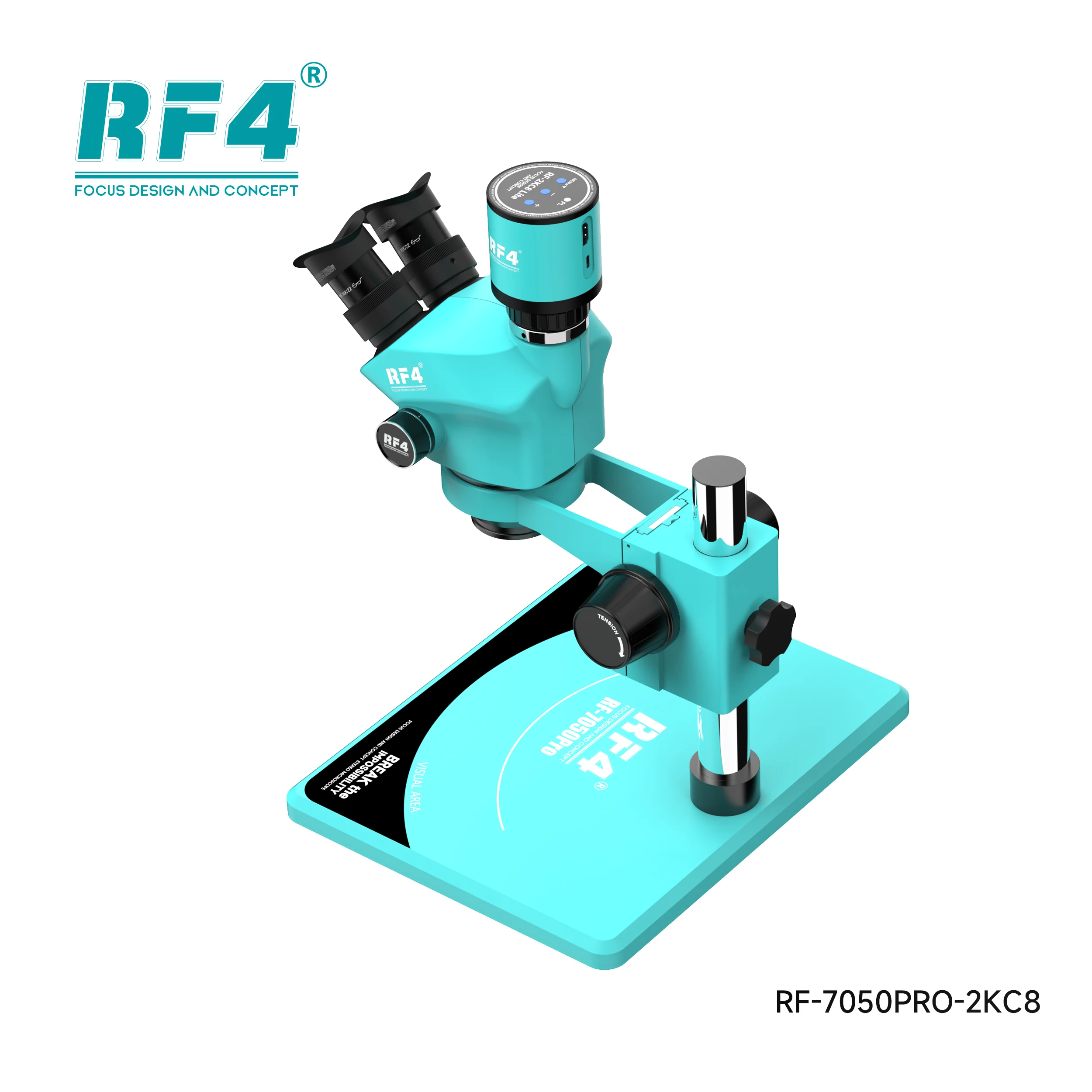 RF4 현미경, 6 기어 정밀 잠금, 7-50X 배율 줌, 3 안 RF-7050PRO-2KC8, 영역 가시화 기능