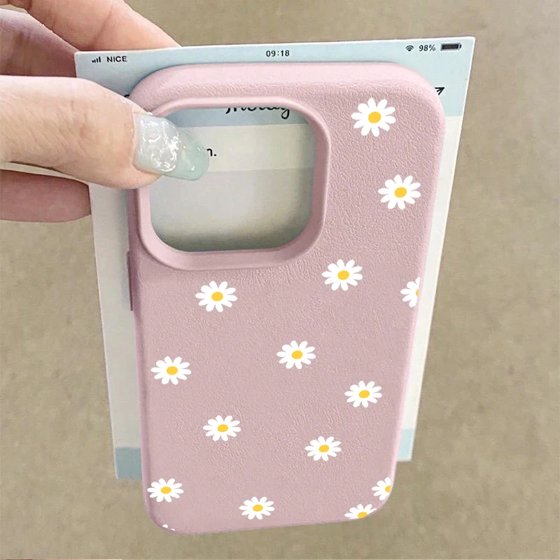 Daisy Flowers Lichee Pattern Silicone Leather Cover