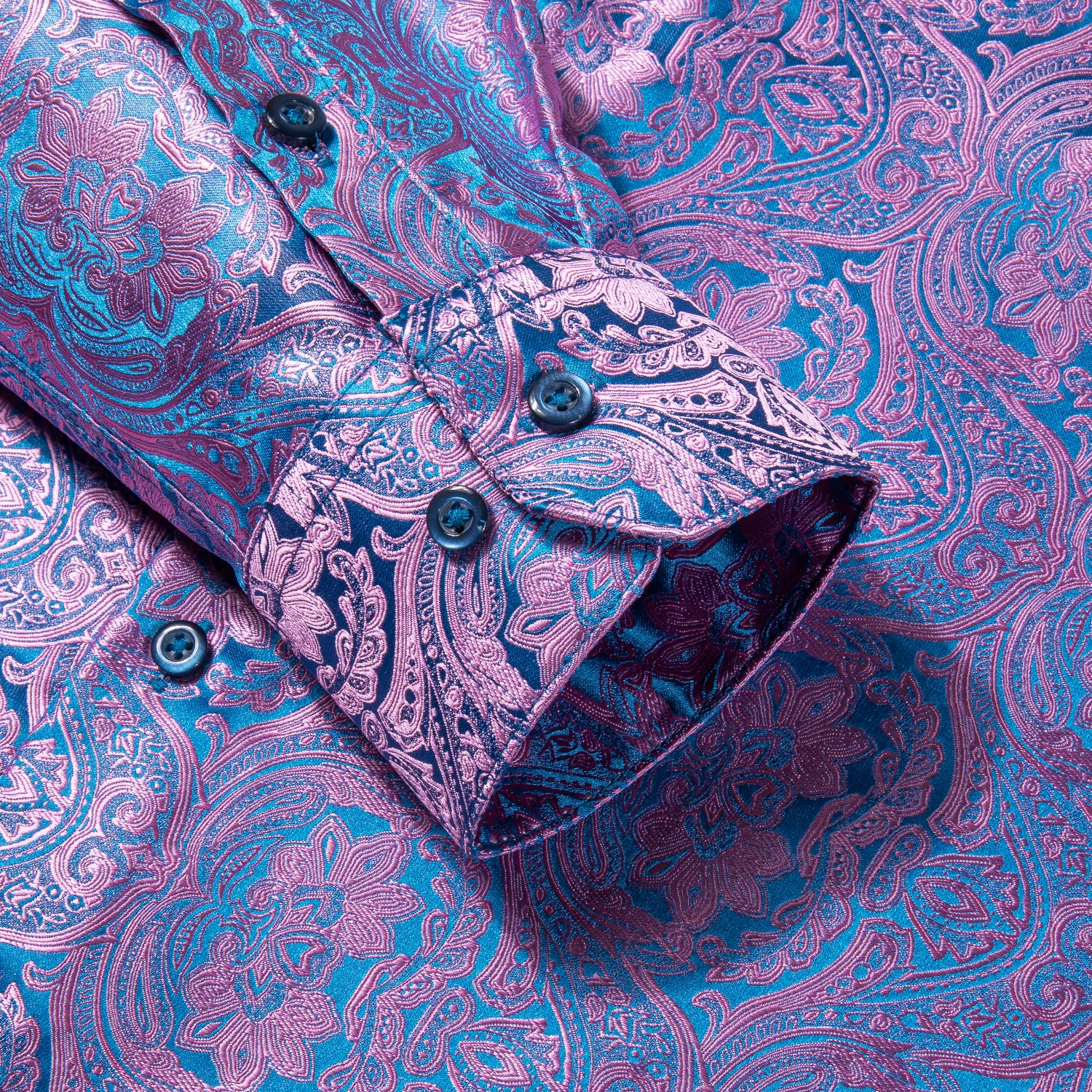 Elegant Purple Men Silk Shirt Spring Autumn Paisley Long Sleeve Slim Fit Woven Shirt For Male Formal Party Gifts Designer Hi-Tie