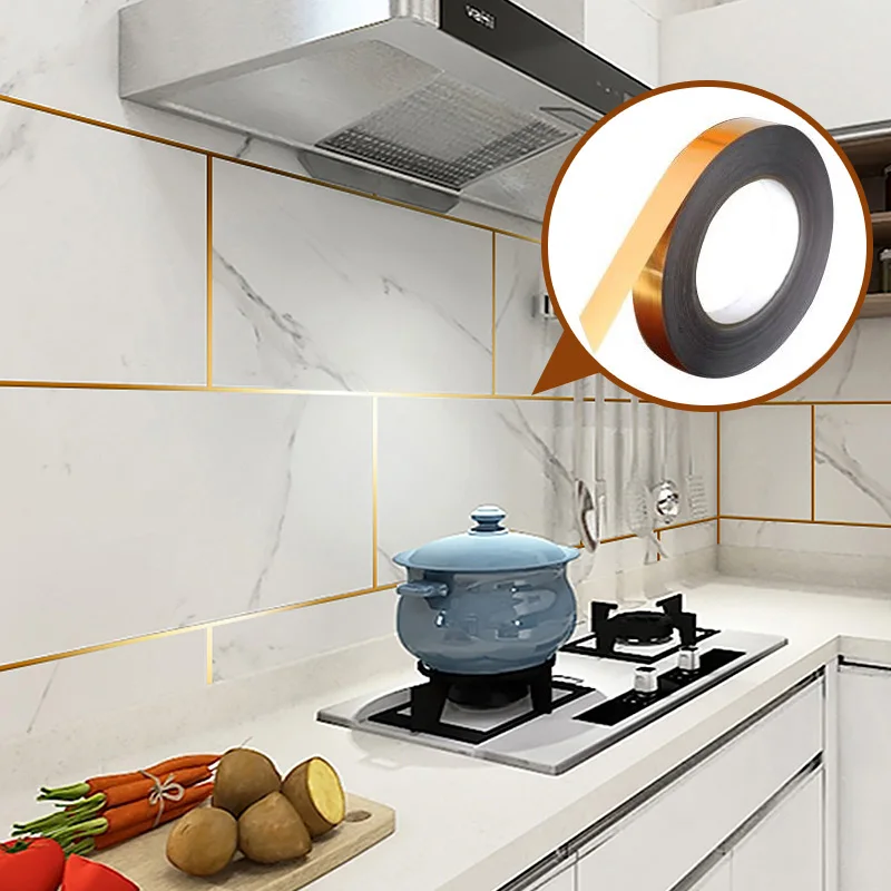 Elegant Metallic Self-Adhesive Tile Gap Sealing Strip - Waterproof Decor Sticker