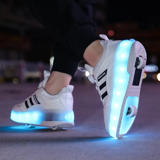 Zapatos de flash para niños, zapatos ligeros para niños, patines de ruedas deportivos para niñas, zapatos retráctiles con ruedas, zapatos invisibles de explosión de dos ruedas - Imagen 5