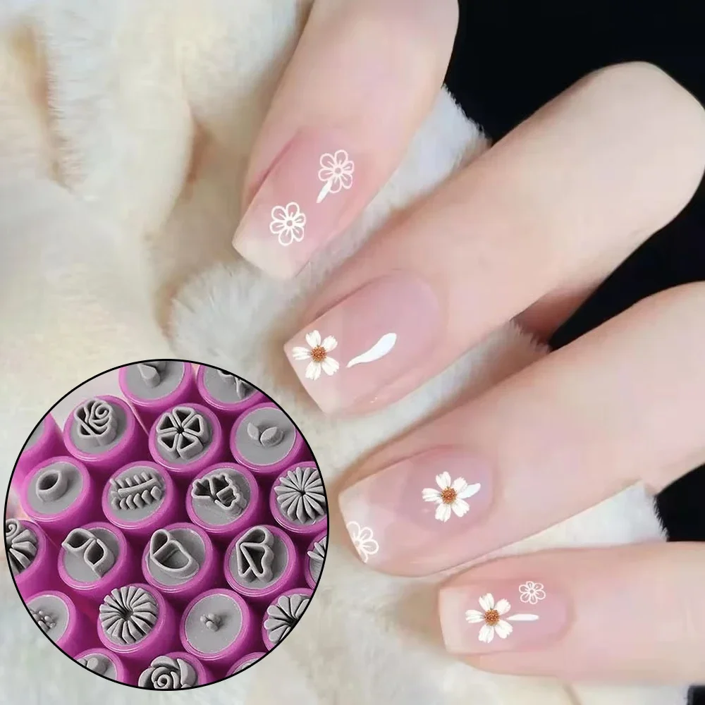 Professional Nail Art Stamp Chic, 4-10pc Pen Nail Stamping Plates 3D Daisy/Star/Butterfly/Heart Nails Template DIY Nail Tool Set 5
