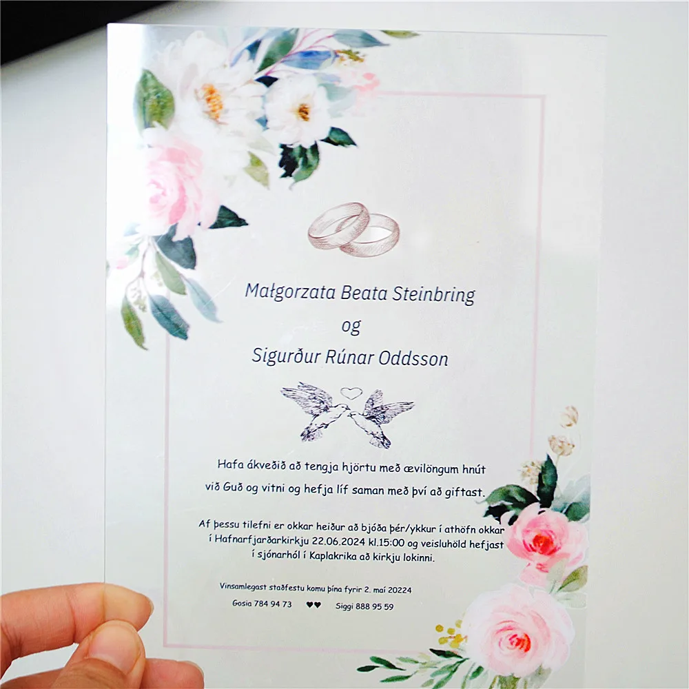 Transparent PVC Wedding Invitation Card, Personalized Printed, Content, 10Pcs