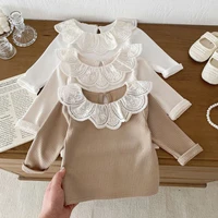 2024 Baby Autumn Clothes Lace Collar Baby Tops Long Sleeves Kids Pullover Infant T Shirt for Girls Clothing Toddler Blouse 0-2Y 1