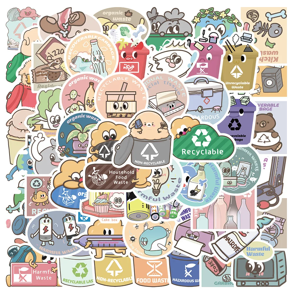 

10/30/54pcs Cute cartoon environmental protection garbage sorting Stickers Luggage Guitar Personalized Decorative Toy Sticker