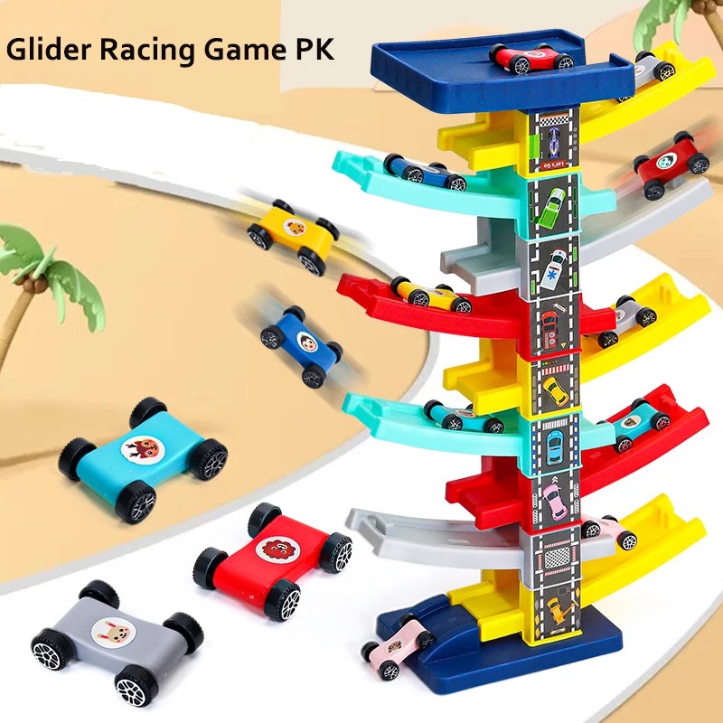 Child Track Racing Glider Car Montessori Educational Toy Mini Inertia Slide Roller Coaster Racing Ramp Vehicle Playset Toys Car 2