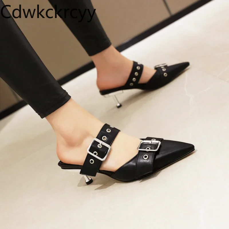 

summer New styles fashion Fish beak Exposed toe high-heeled Women's slippers Solid PU Metal decoration Modern Slippers high 6cm