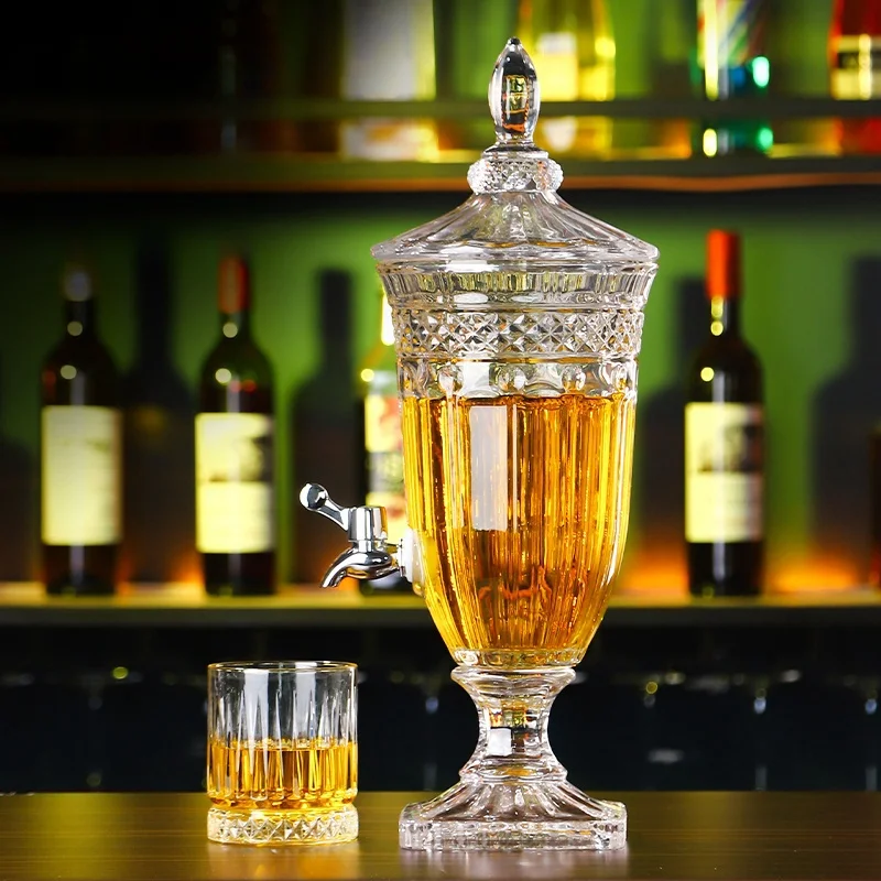 European Style Lead-free Glass Beer Kettle Juice Bucket with Faucet Hotel KTV Bar Cold Water Bottle Beverage Kettle Clear Glass