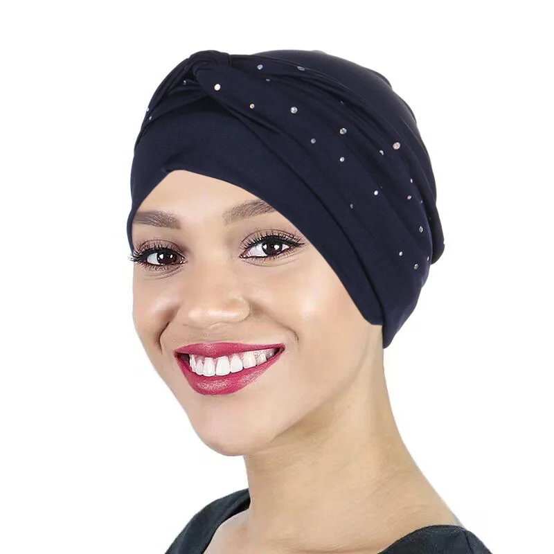 KepaHoo Women Turban Hats Stretchy Solid Knot Rhinestone Cancer Chemotherapy Chemo Beanies Cap Headwrap Plated Hair Loss Cover 4