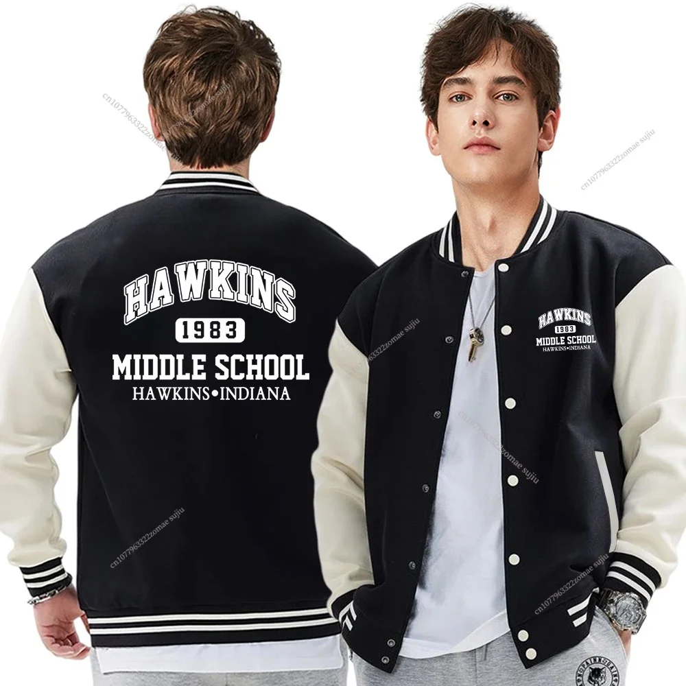 Hawkins 1983 Middle School Prints Baseball Uniform Men'S Fashion Quality Clothing Warm Casual Jackets Autumn Oversize Tops middle school my brother is a big fat liar