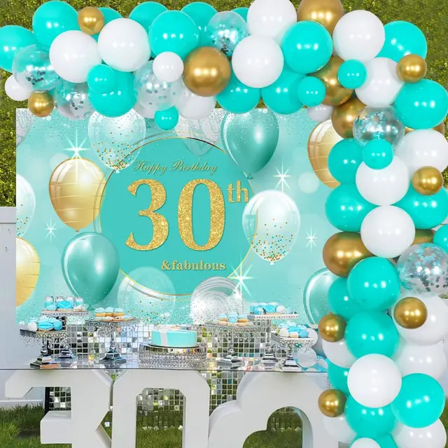 Sursurprise-Ensemble de décoration d'anniversaire bleu turquoise, kit de  ballons en or bleu sarcelle, rideau à franges, bannière pour enfants et  adultes, anniversaire - AliExpress